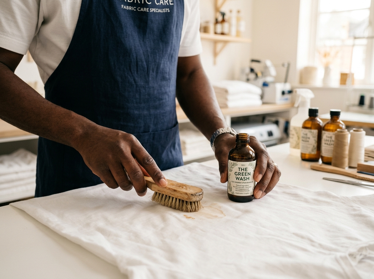 Professional stain treatment on fabric